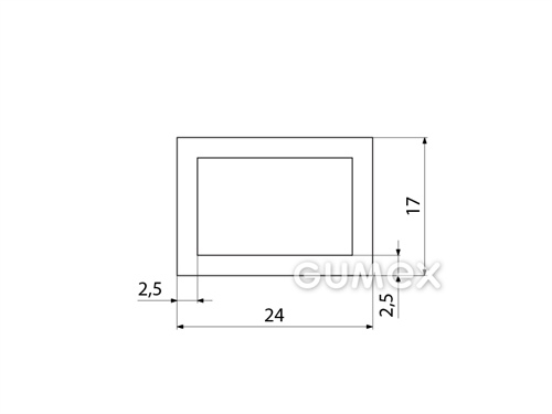 Silikonový profil obdélníkový s dutinkou, 17x24mm, 60°ShA, -60°C/+180°C, transparentní